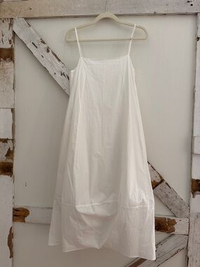 Women's White Midi Slip Dress - Minimal Spaghetti Strap